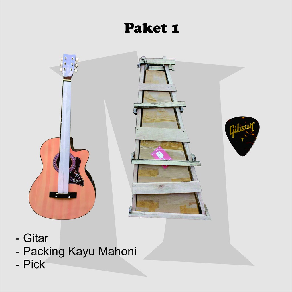 gitar akustik pemula gratis packing kayu-Paket 1