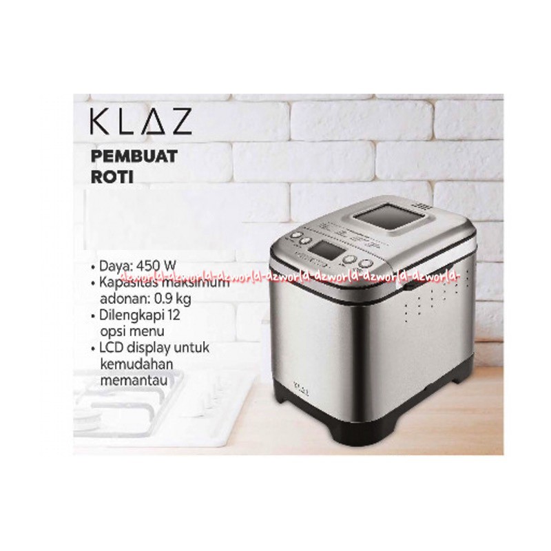 Klaz Bread Maker Alat Mesin Pembuat Roti Display LCD 450w Silver Stainless Steel Klas Breadmaker Breads