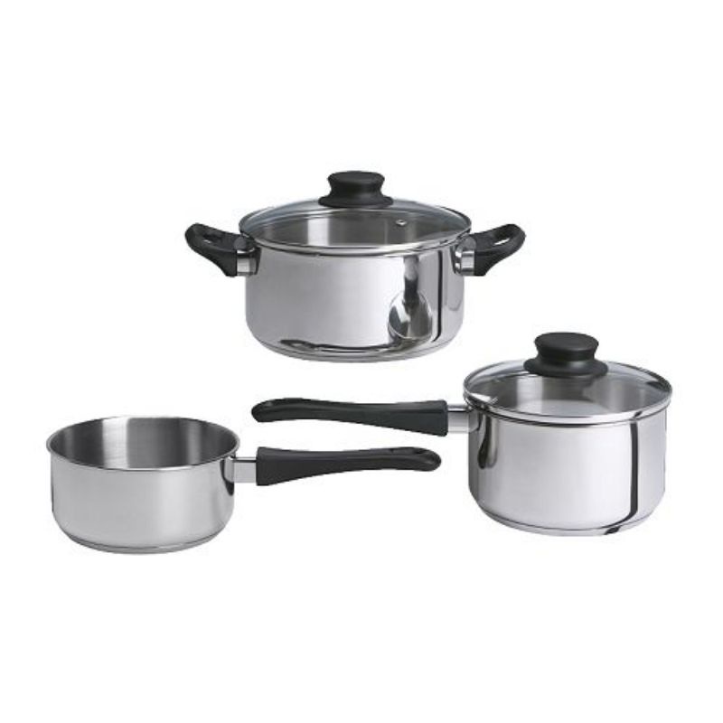 IKEA ANNONS Panci Masak, Set isi 5, Kaca/ Baja Tahan Karat