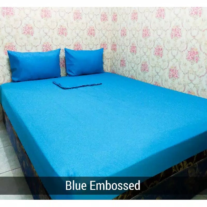 SPREI EMBOS POLOS BIRU LAUT DOUBLE BED 160, 180, 200