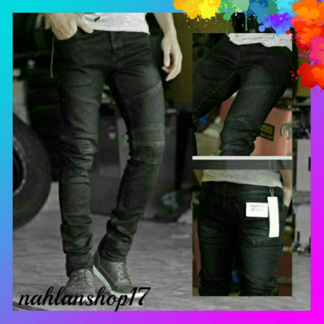 CELANA JEANS BIKER SOLID BLACK DISTRO