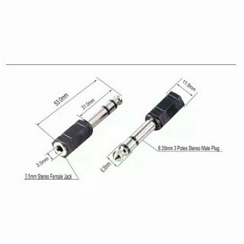 Perubah jack 3.5mm To 6.35mm Sambungan HP ke mic speaker sound extender plug connector converter