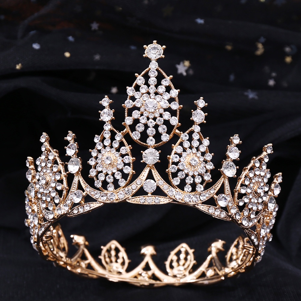 European Style Luxury Rhinestone Wedding Headdress Baroque Sun Flower Trumpet Bride Crown