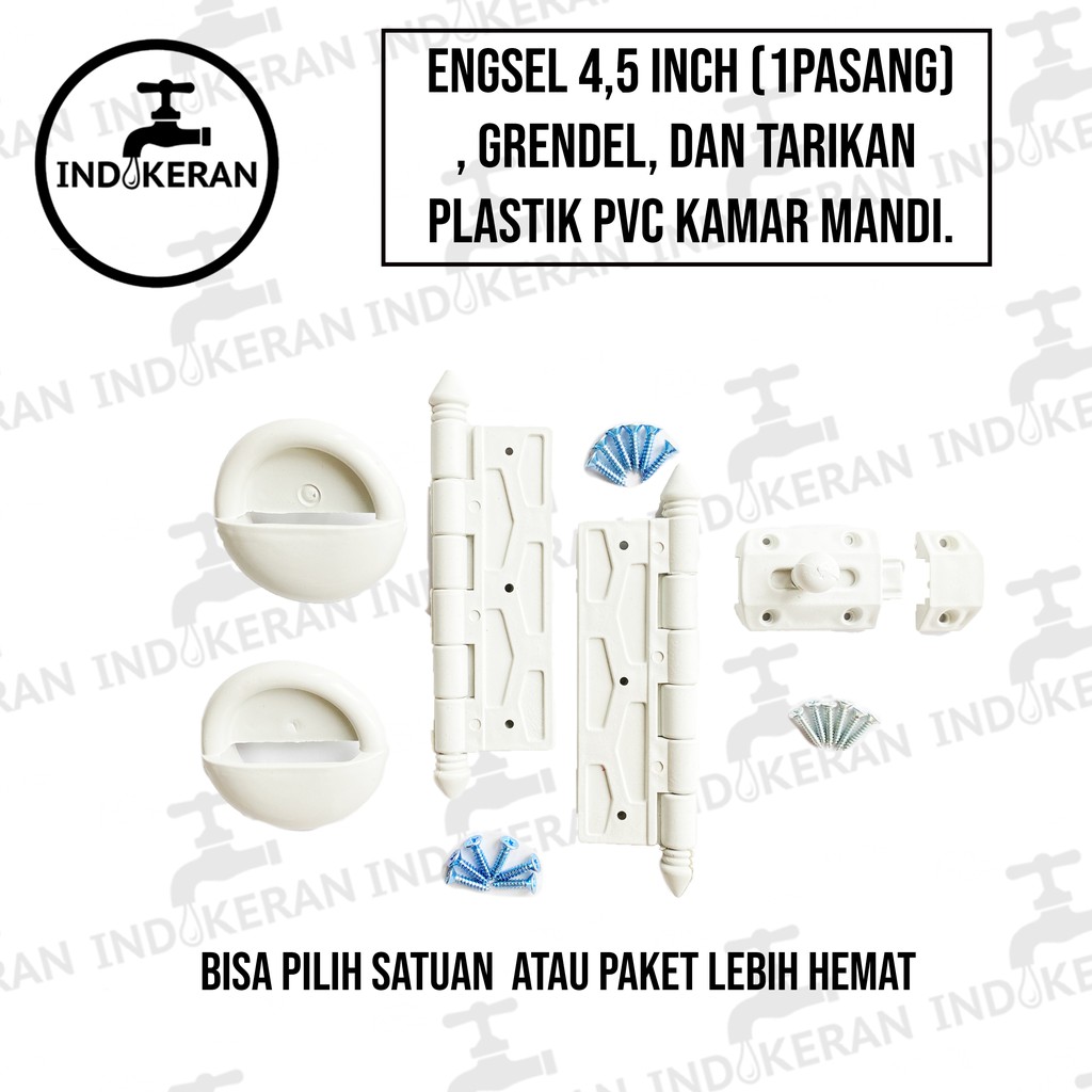 INDOKERAN - Engsel Pintu 4,5 Inch, Grendel, Tarikan Plastik PVC Kamar Mandi - High Quality
