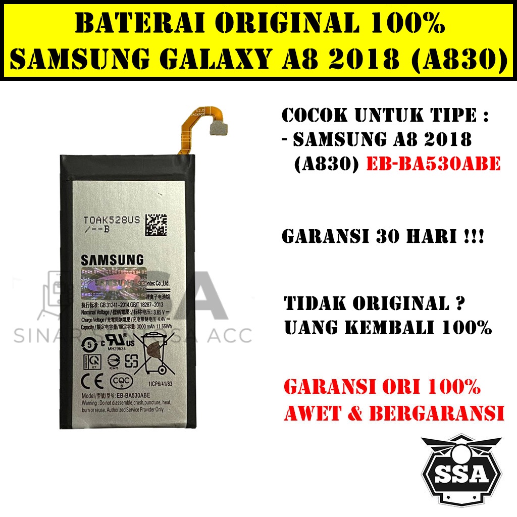 Baterai Original 100% Samsung Galaxy A8 2018 A830 EB-BA530ABE Batre Batrai Battery Batrei Batere Batu HP ORI GARANSI Awet