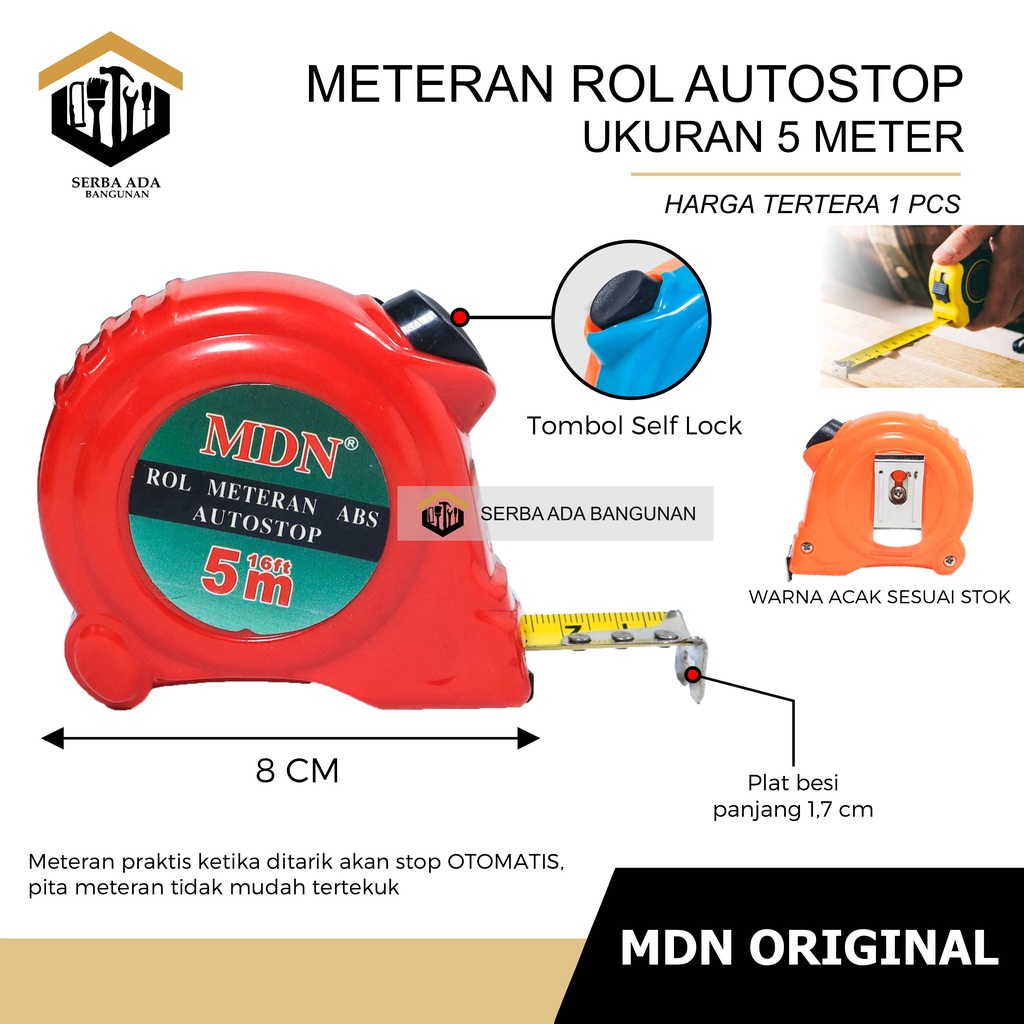 TERMURAH Meteran Plastik Karet 3 Meter Self Stop Lock 3M Measuring Tape 3 M Rol Meter MDN Auto Lock