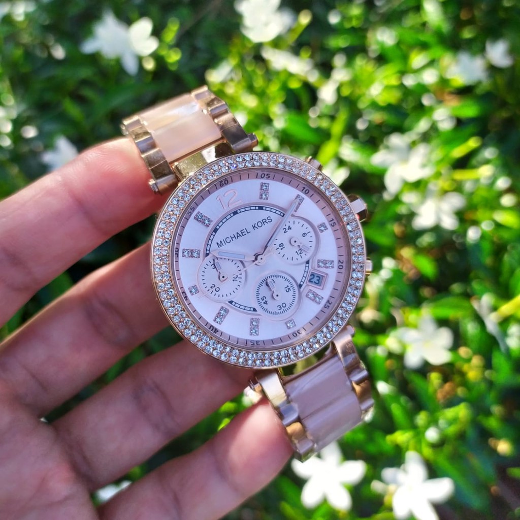 terlaris Michael kors MK 5896 Original, baterai, all steel acrylic, 39mm free shoping bag