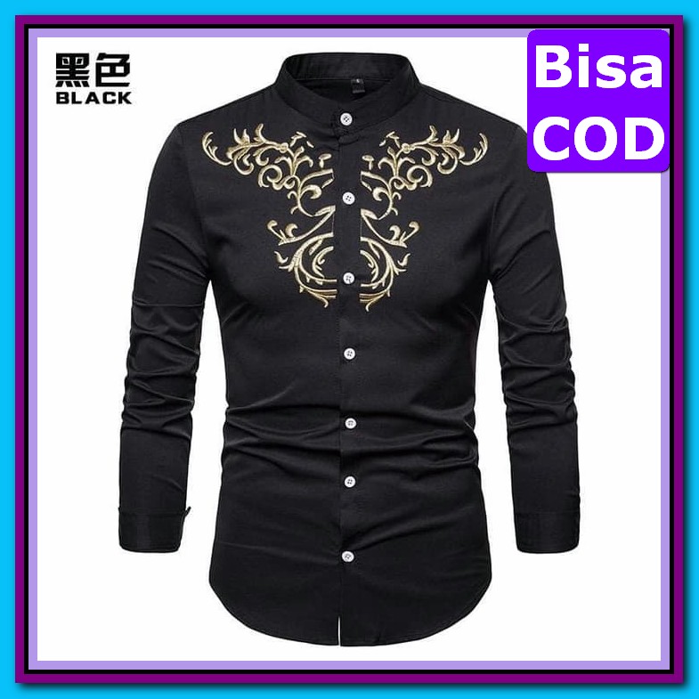( Cod ) Baju Koko Pria Muslim Pria Kemeja Koko Bordir Addhiba In2 CC773 [Koko Yusup Black Ot] Baju