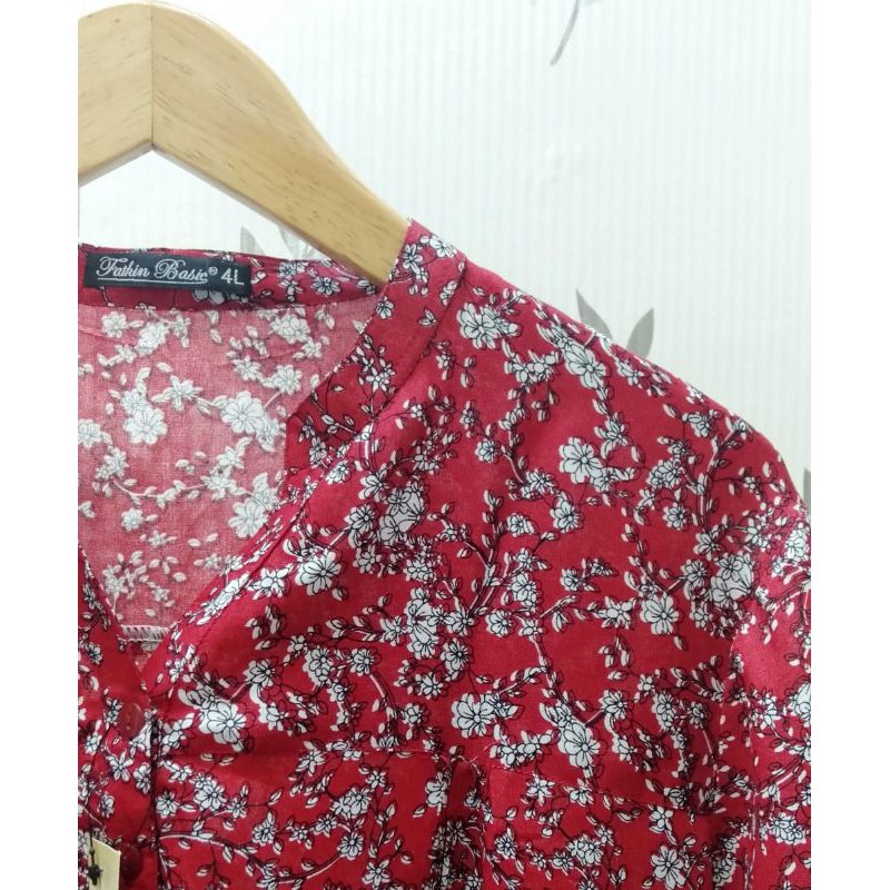 Rayon Motif 0021 - Blouse Katun Rayon - Motif Kembang Kecil - Fathin Basic - SHOPIE Hijabstyle-Merah