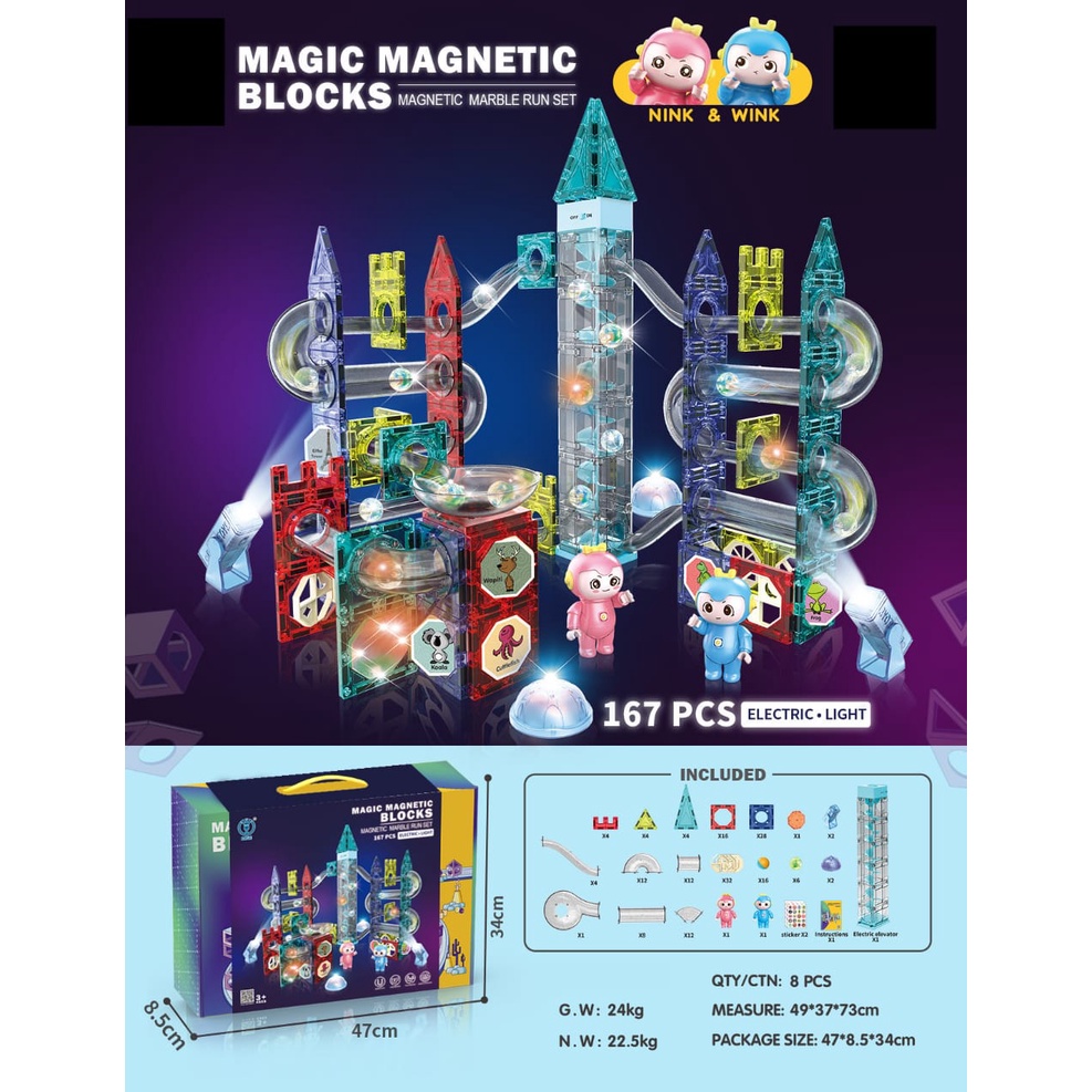 HZ Magic Magnetic Blocks Magnetic Marble Run Set LED DIY + Music + Automatic