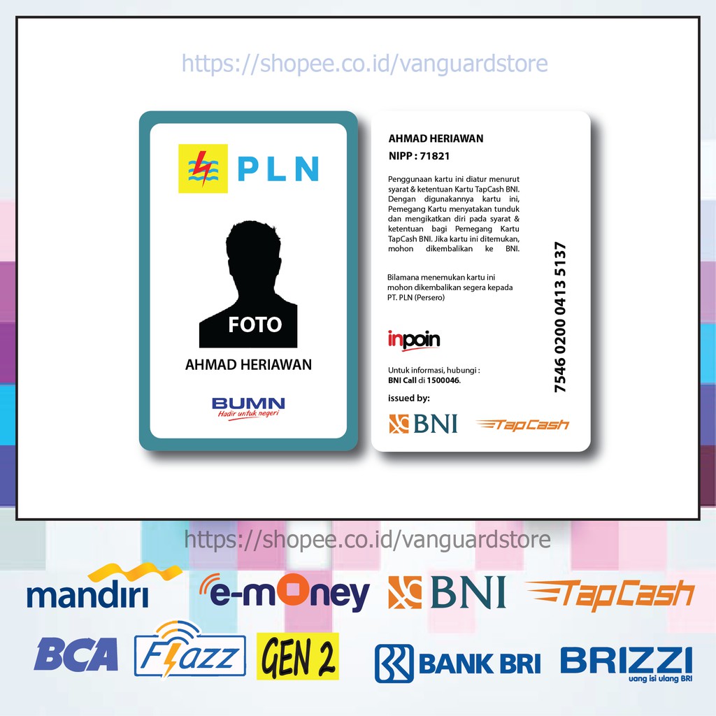 KARTU E MONEY E TOLL KARTU PT PLN BNI ID CARD 13 EMONEY MANDIRI FLAZZ BCA BNI TAPCASH BRIZZI-2 SISI