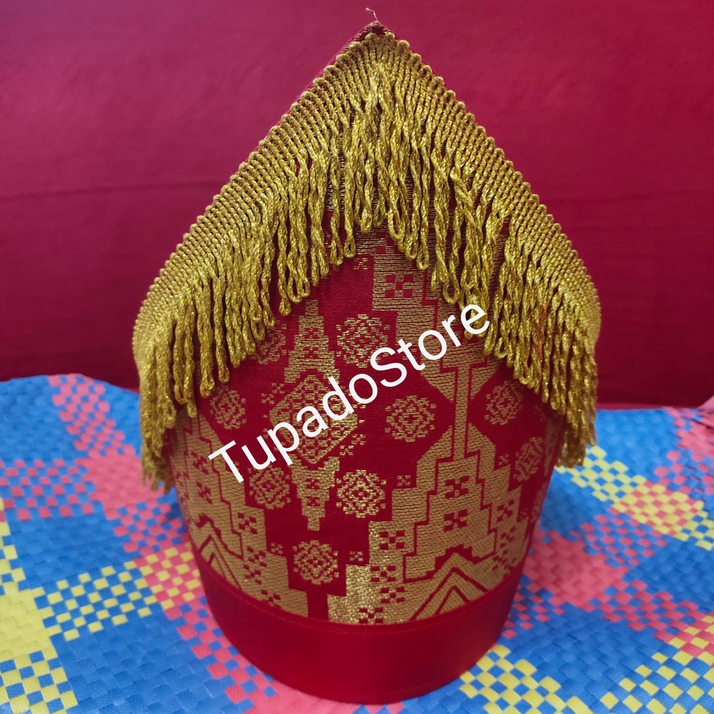 topi pengantin pria,adat batak toba, rambu emas motif songket