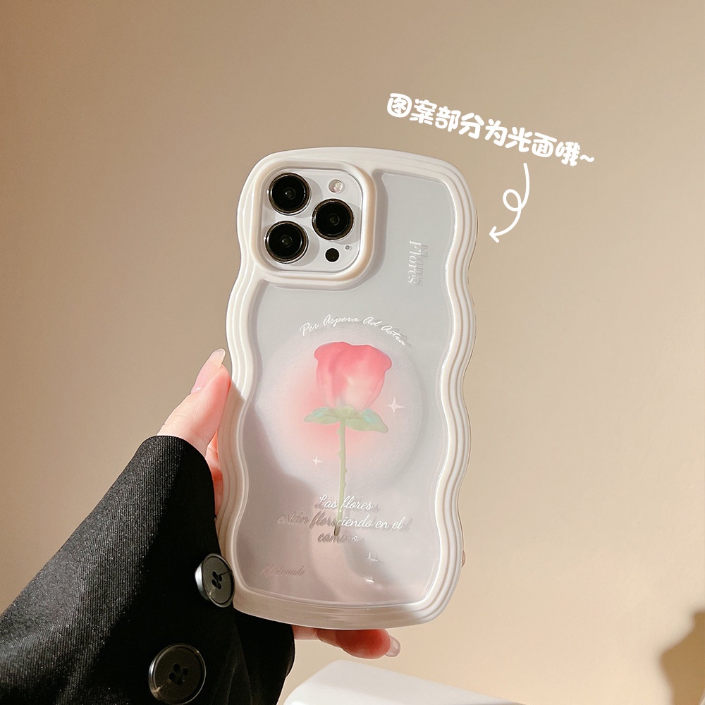 Musim Panas Halo Dyeing Rose Twist Edge White Phone Case Dengan Rantai Manik-Manik Mutiara Untuk X XR XS 11 12 13 14 PLUS Mini PRO MAX Soft Cover