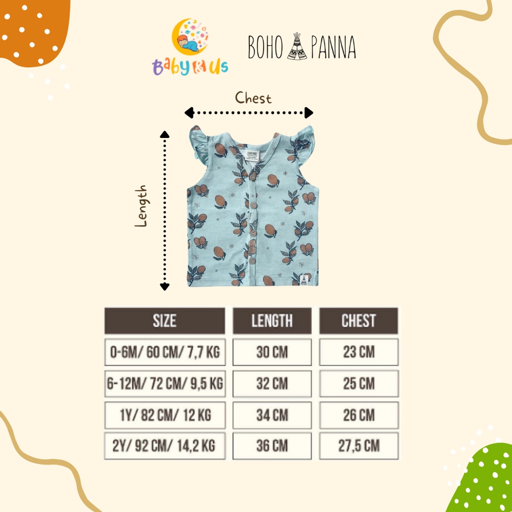 Bohopanna Ruffle Top Print  - Atasan Renda Anak Perempuan 0-6, 6-12 bulan, 1, 2 tahun Boho Baby Bohobaby