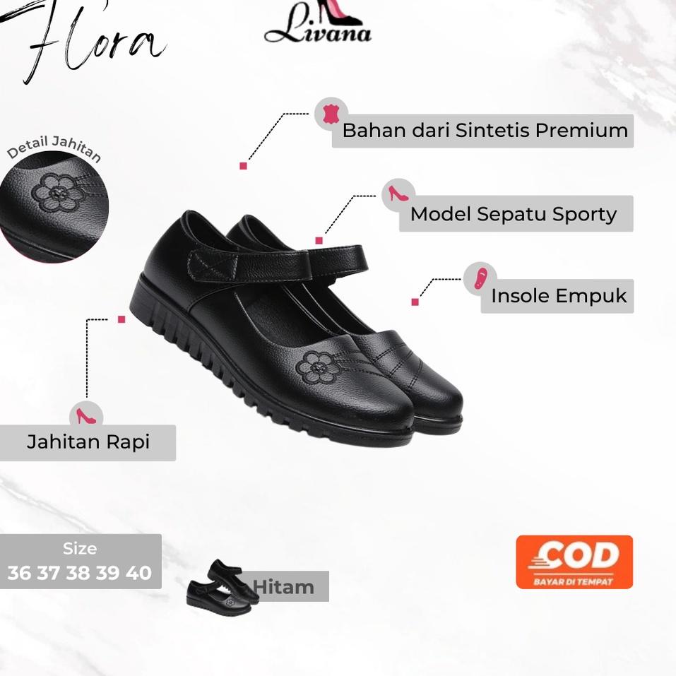 (LANGSUNG ATC..) Sepatu Flatshoes Pantofel Flora Wanita Perempuan Cewek Kerja Kantor Formal Loafers 