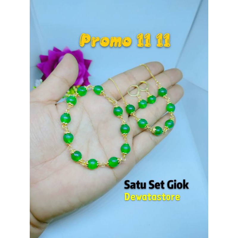 New Satu Set giok asli kalung