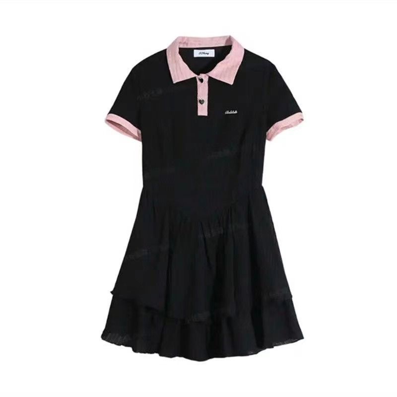 Hot girl dress perempuan polo kerah musim panas desain niche rasa pinggang ramping gaya Korea rok pe