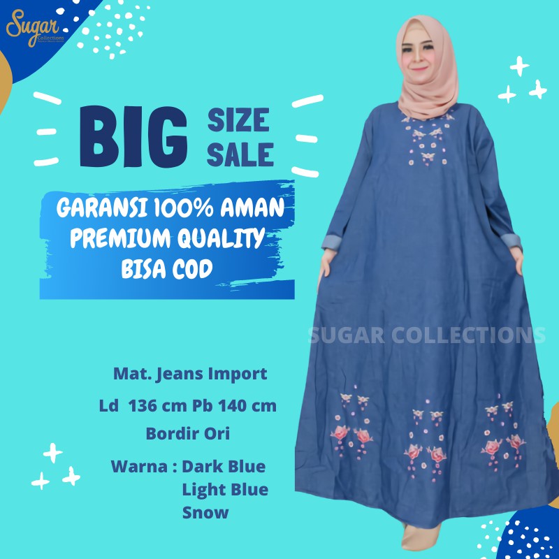 gamis jeans jumbo terbaru Lengan Panjang Bahan Jeans Import COD