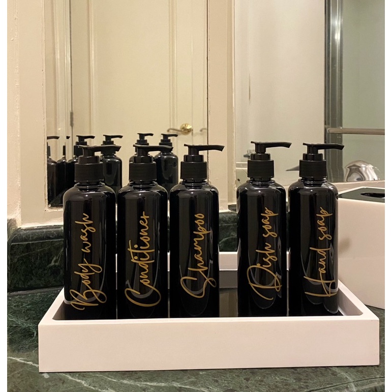 botol HITAM  glossy 250ml stiker gold new. aesthetic bottle refill minimalist organizer botol sabun cair pump estetik with stiker gold