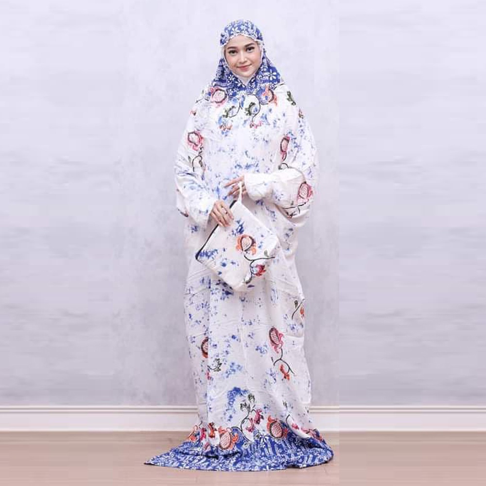 Mukena Terusan Motif Bunga Bahan Katun Rayon Jumbo