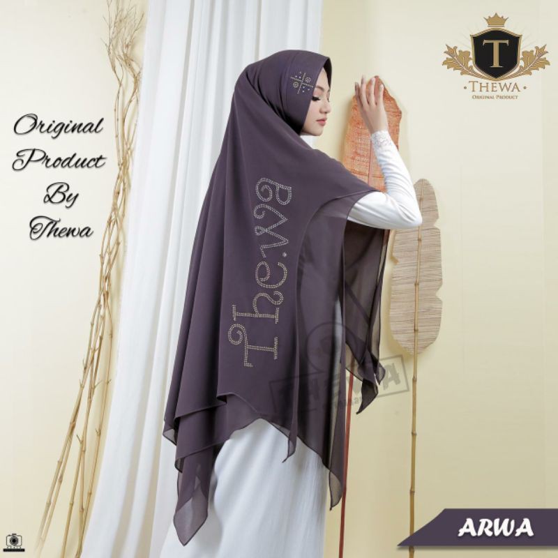 Thewa khimar Arwa ori Thewa ceruty babydoll soft pet antem 2 layer khimar payet jilbab instan jumbo 