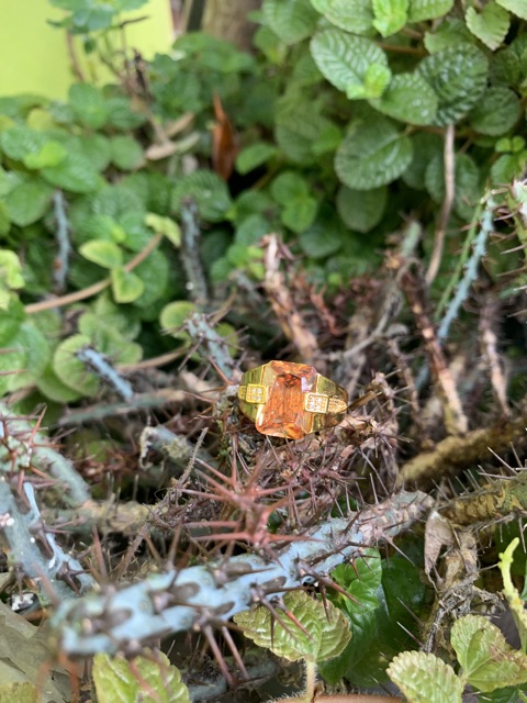 Cincin Pria Mewah Batu Kecubung Teh Smoky Quartz Champagne Kantoran Ring Gold Filled