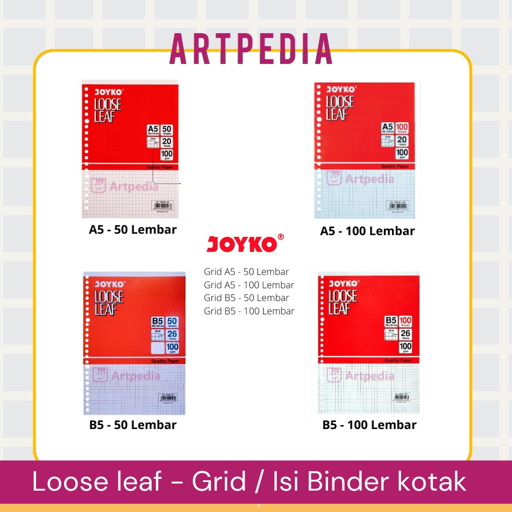 Jual Joyko Loose Leaf Grid A5 - B5 100Gsm 50 Sheet - 100 Sheet / Kotak ...