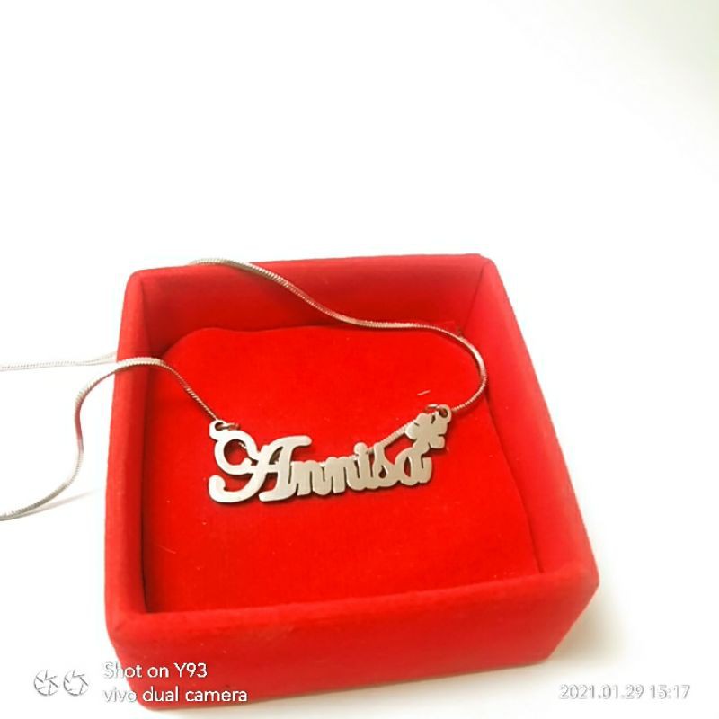 kalung nama custom/monel stenlis anti karat /boleh request design