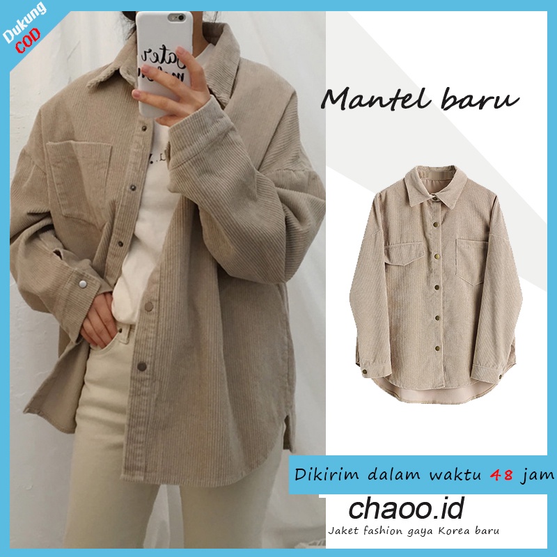 [chaoo.id]Penjualan jaket wanita terbaru  wanita korean style button jacket murah jaket wanita Atasan Wanita Oversize Kasual/jaket korduroi pendek retro wanita warna solid atasan korea style-2