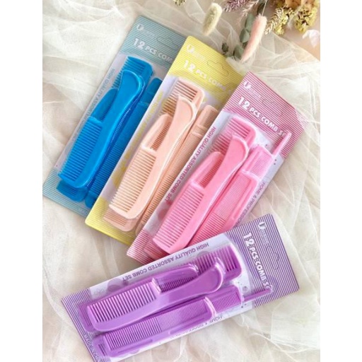 A64 PAKET SISIR RAMBUT 12pcs warna warni pink ungu biru hijau hitam putih kuning soft merah muda blue green white black murah termurah viral rambut panjang pendek lurus keriting