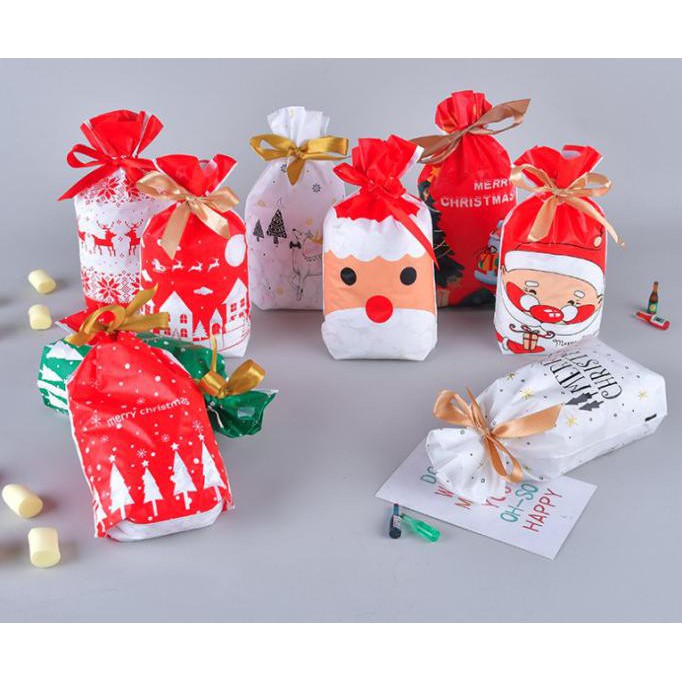 Kantong kado tema natal, kantong plastik makanan tema natal. packing