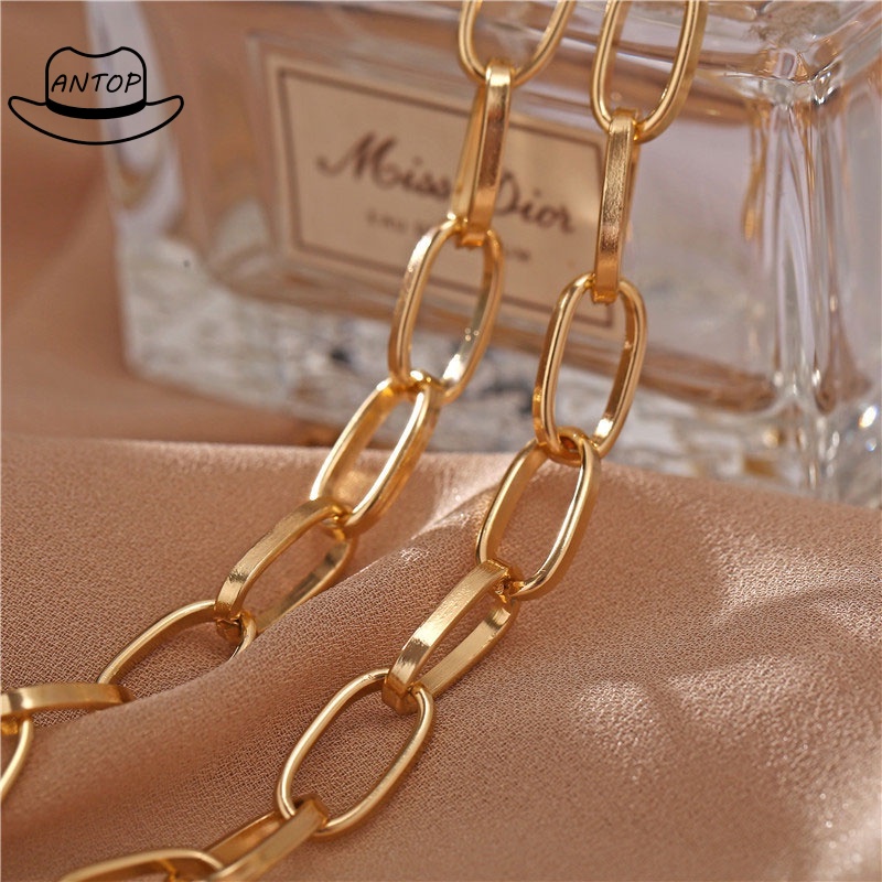 Kalung Rantai Tebal Besar Bahan Aluminum Warna Emas Gaya Punk Hip Hop Untuk Wanita ANTOP