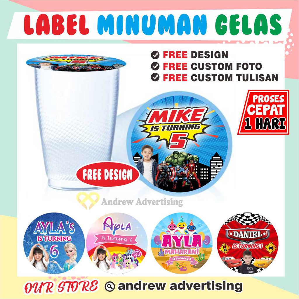 Stiker Label minuman gelas Ultah / Label stiker ultah