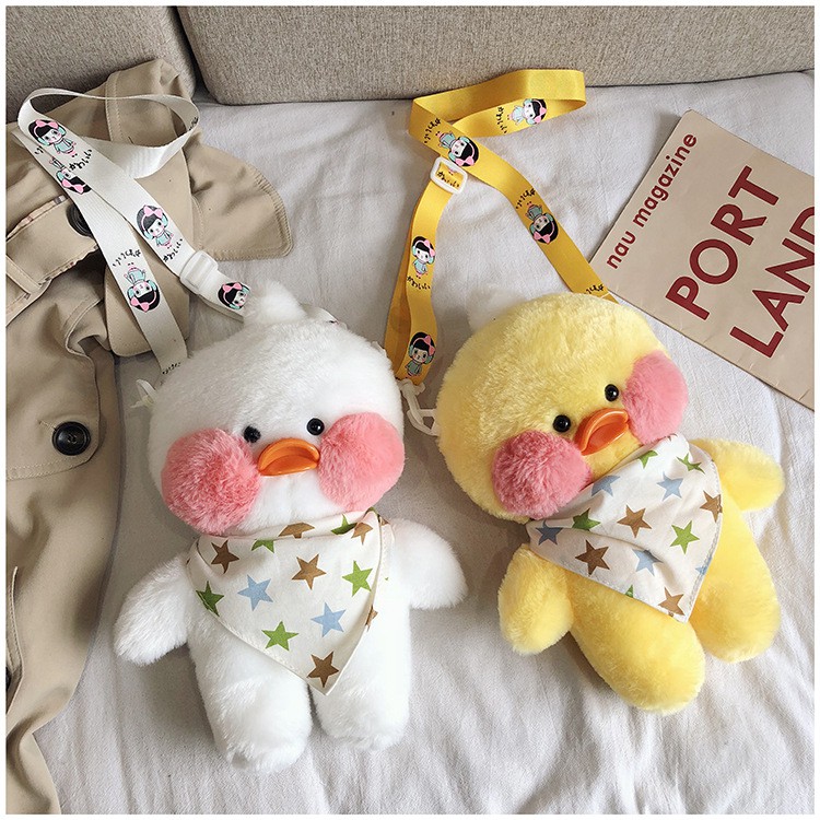 Tas Selempang Bebek Bulu/Tas Bebek Bahan Plush Bulu2 Bentuk Kartun Bebek Gaya Korea [READY Jakarta]