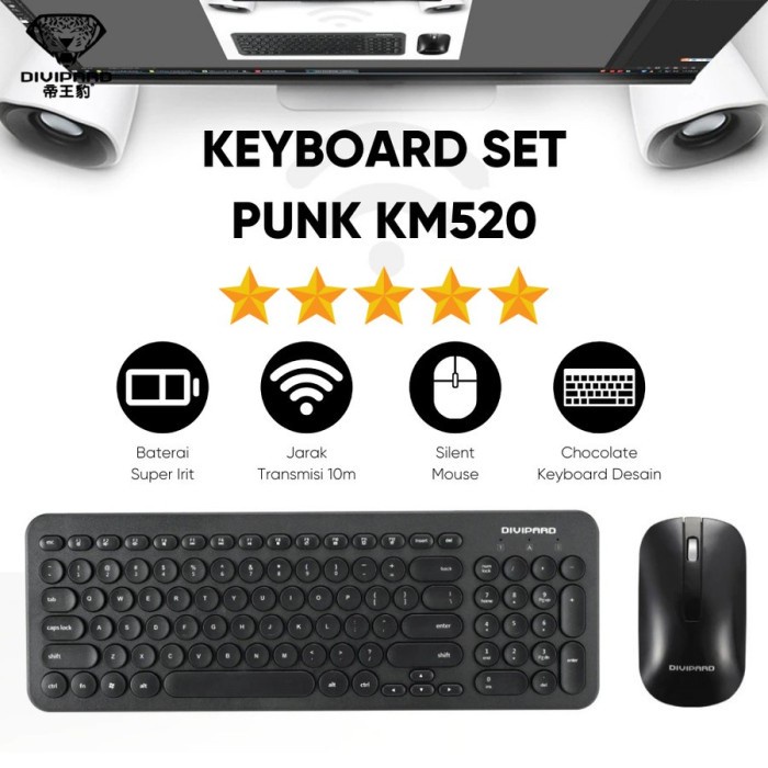 Combo Keyboard Mouse  Wireless Divipard KM520 Ultra Slim Super Silent