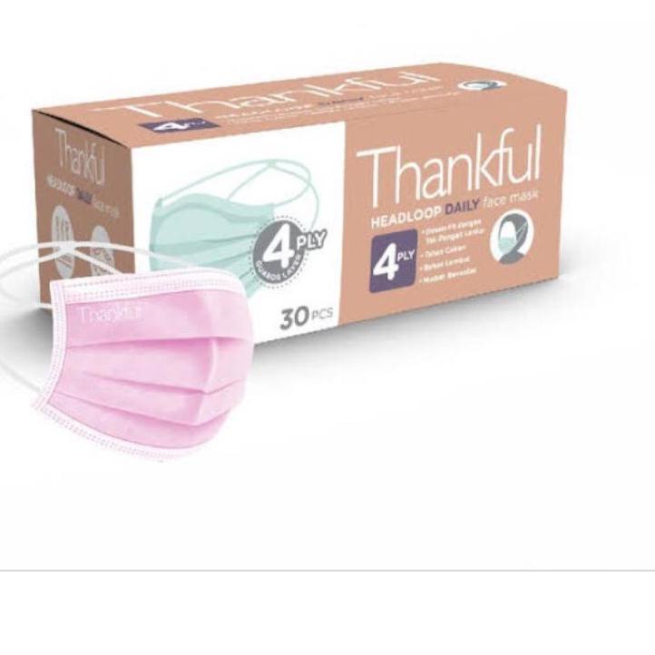 Masker Thankful Headloop daily mask isi 30pc hijab original warna polos pink ungu cokelat putih .