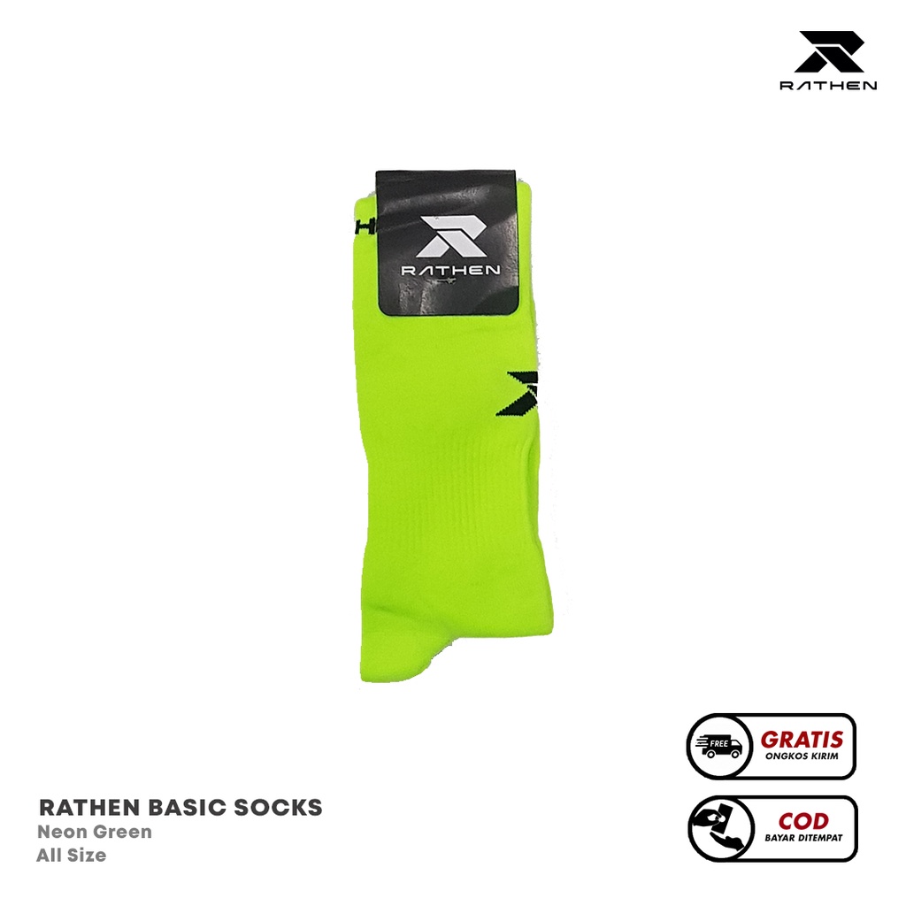 RATHEN - Basic Socks Neon Green / Kaoskaki Bola Hijau stabilo