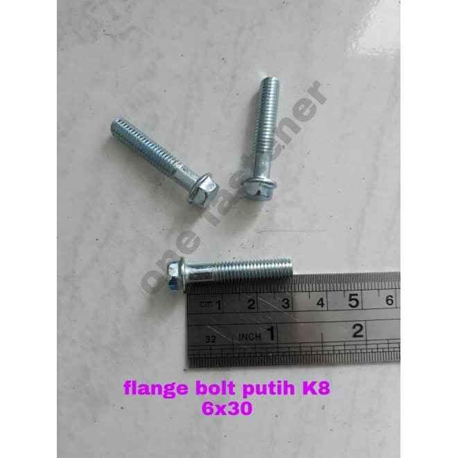 Baut Flange bolt PUTIH 6x30 K8 blok mesin M6x30 kunci 8