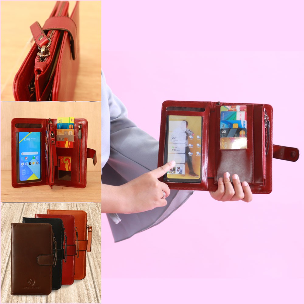 DOMPET KULIT OLIN FUNGSIONAL BANYAK SLOT DAN ADA TEMPAT HP Smart Long Wallet Kulit Sapi Asli AD02