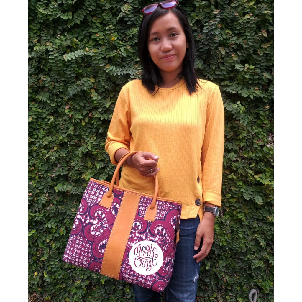 Tas Kulit Kombinasi Batik WB Dasi