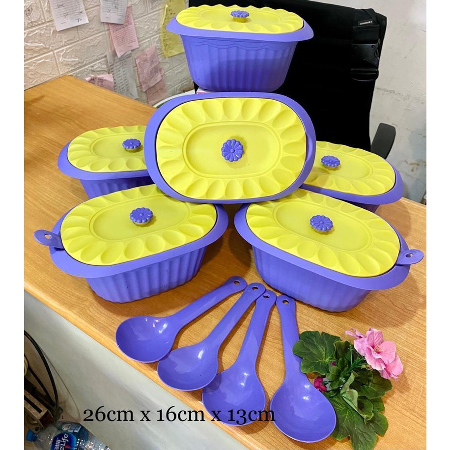 (Harga Per Set Isi 6) Basi / Prasmanan Plastik Oscar Oval & Segi Hijau, Ungu & Biru + Sendok