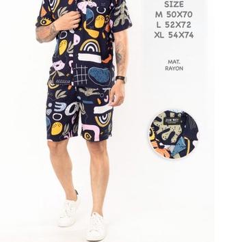 ♦ Setelan Piyama Pria | Freypv 8074 Reguler Fit Short Set M-XL Kemeja Set A ✰