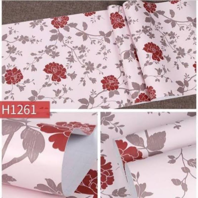 wallpaper dinding motif bunga merah maron warna pink