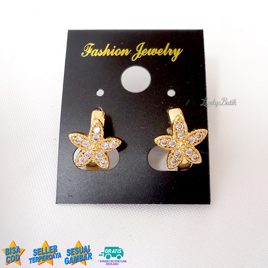 Lovelybutik Anting Jepit Xuping Dewasa Sok4 Anting Wanita Anti Luntur Model Bunga Permata