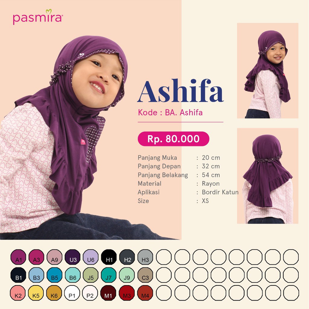 Jilbab Instan Anak Pasmira Ashifa - Kerudung Hijab Pasmira Kids - Bergo Anak