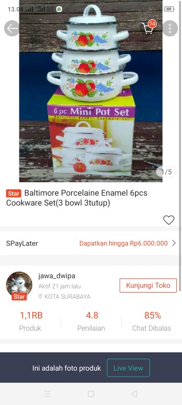 Baltimore Porcelaine Enamel 6pcs Cookware Set(3 Bowl 3tutup)