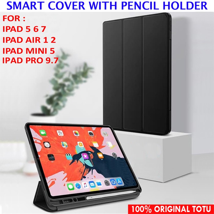 IPad 5 6 7 10.2 Air 1 2 Mini 5 TOTU Original Leather Flip Cover Case Casing Sarung Pencil Holder