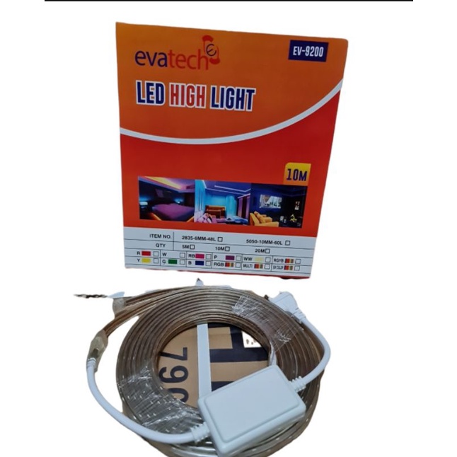 Lampu LED strip selang EVATECH warna warni 10y free adaptor 220v