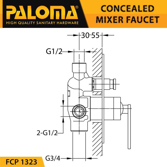 PALOMA FCP 1323 Keran Mixer 4 Lubang Tanam Dinding Tembok Kran Air