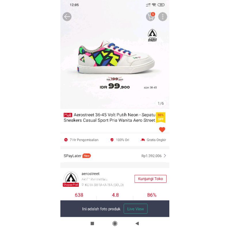 Aerostreet 36-45 Volt Putih Neon - Sepatu  Sneakers Casual Sport Pria Wanita Aero Street